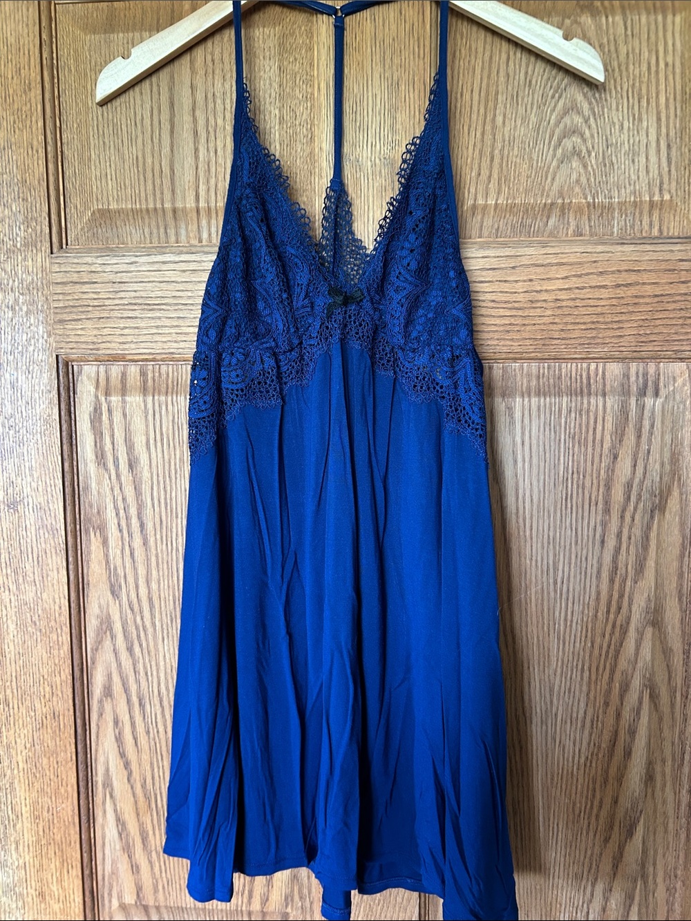 Lace-Trim Chemise Nightdress - Deep Blue